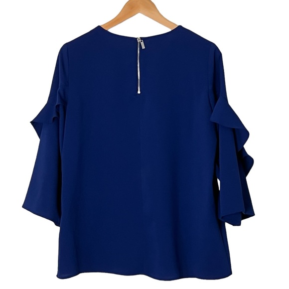 Alfani | Like new ruffle sleeve crew neck zip back blue blouse size small - Picture 4 of 10